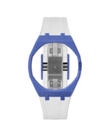 Navy case, 3 o'clock, White strap