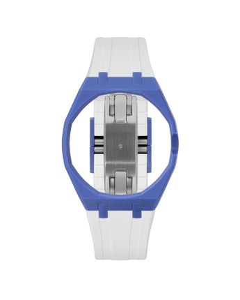Navy case, 3 o'clock, White strap