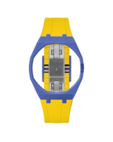 Navy case, 3 o'clock, Yellow strap