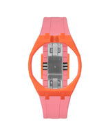 Orange case, 12 o'clock, Bubblegum Pink strap
