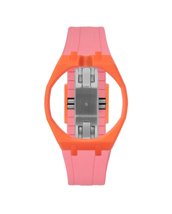 Orange case, 12 o'clock, Bubblegum Pink strap