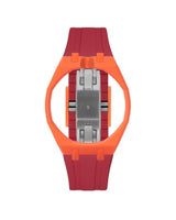 Orange case, 12 o'clock, Cherry Red strap