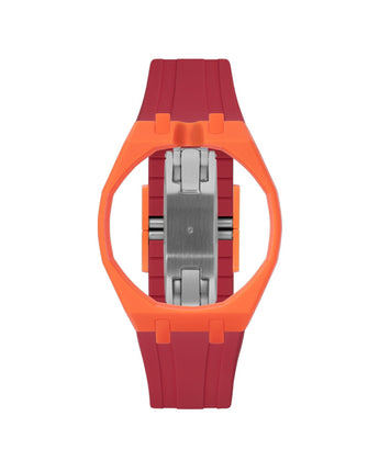 Orange case, 12 o'clock, Cherry Red strap