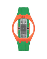 Orange case, 12 o'clock, Dark Green strap