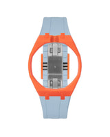 Orange case, 12 o'clock, Light Blue strap
