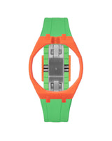 Orange case, 12 o'clock, Light Green strap