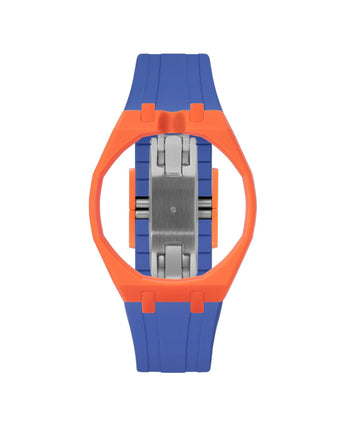 Orange case, 12 o'clock, Navy strap