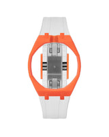 Orange case, 12 o'clock, White strap