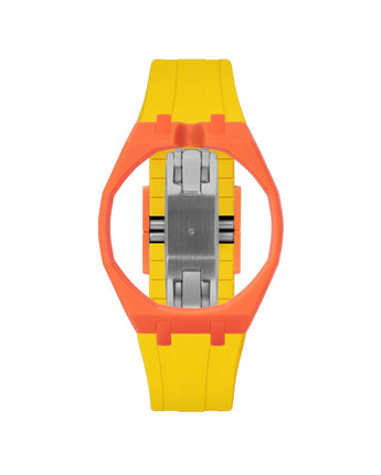 Orange case, 12 o'clock, Yellow strap