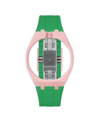 Sakura Pink case, 12 o'clock, Dark Green strap
