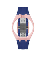 Sakura Pink case, 12 o'clock, Indigo Blue strap