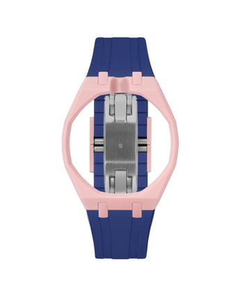 Sakura Pink case, 12 o'clock, Indigo Blue strap