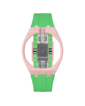 Sakura Pink case, 12 o'clock, Light Green strap