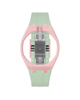 Sakura Pink case, 12 o'clock, Lime Green strap