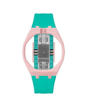 Sakura Pink case, 12 o'clock, Turquoise strap