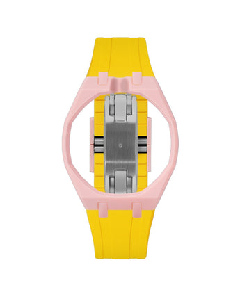 Sakura Pink case, 12 o'clock, Yellow strap