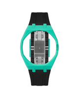 Turquoise case, 3 o'clock, Black strap
