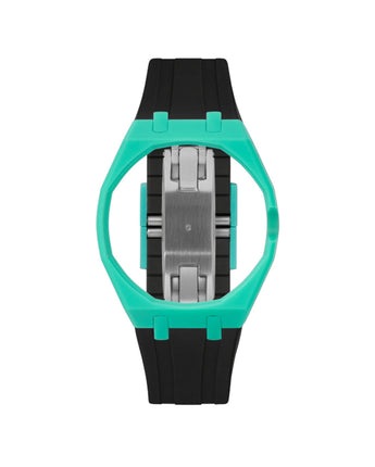 Turquoise case, 3 o'clock, Black strap