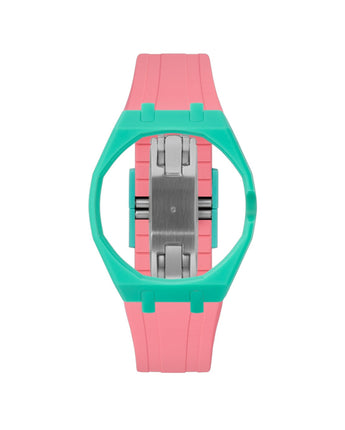 Turquoise case, 3 o'clock, Bubblegum Pink strap