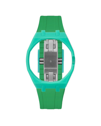 Turquoise case, 3 o'clock, Dark Green strap