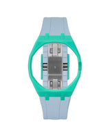 Turquoise case, 3 o'clock, Light Blue strap