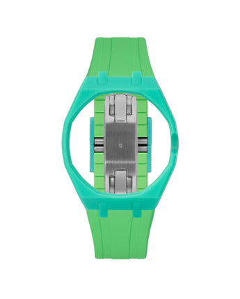 Turquoise case, 3 o'clock, Light Green strap