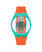 Turquoise case, 3 o'clock, Orange strap