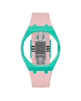 Turquoise case, 3 o'clock, Sakura Pink strap