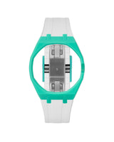 Turquoise case, 3 o'clock, White strap