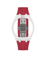 White case, 12 o'clock, Cherry Red strap