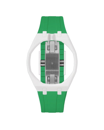 White case, 12 o'clock, Dark Green strap