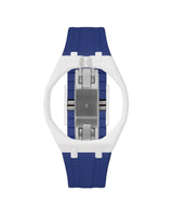White case, 12 o'clock, Indigo Blue strap