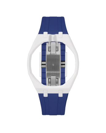 White case, 12 o'clock, Indigo Blue strap