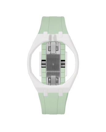 White case, 12 o'clock, Lime Green strap
