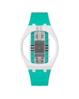 White case, 12 o'clock, Turquoise strap