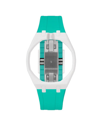 White case, 12 o'clock, Turquoise strap