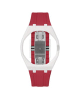 White case, 3 o'clock, Cherry Red strap