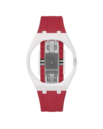 White case, 3 o'clock, Cherry Red strap