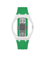White case, 3 o'clock, Dark Green strap