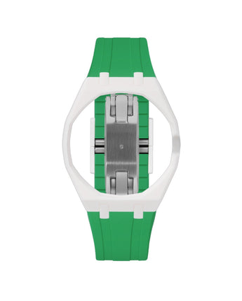 White case, 3 o'clock, Dark Green strap