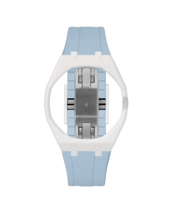 White case, 3 o'clock, Light Blue strap