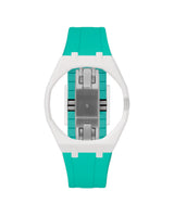 White case, 3 o'clock, Turquoise strap