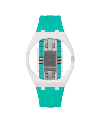 White case, 3 o'clock, Turquoise strap
