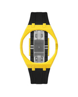 Yellow case, 3 o'clock, Black strap