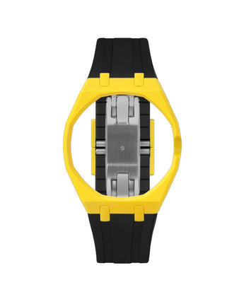Yellow case, 3 o'clock, Black strap