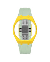 Yellow case, 3 o'clock, Lime Green strap
