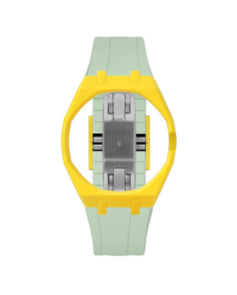 Yellow case, 3 o'clock, Lime Green strap