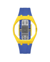Yellow case, 3 o'clock, Navy strap