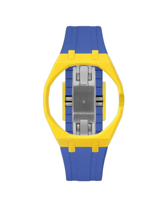 Yellow case, 3 o'clock, Navy strap