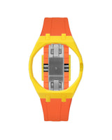 Yellow case, 3 o'clock, Orange strap